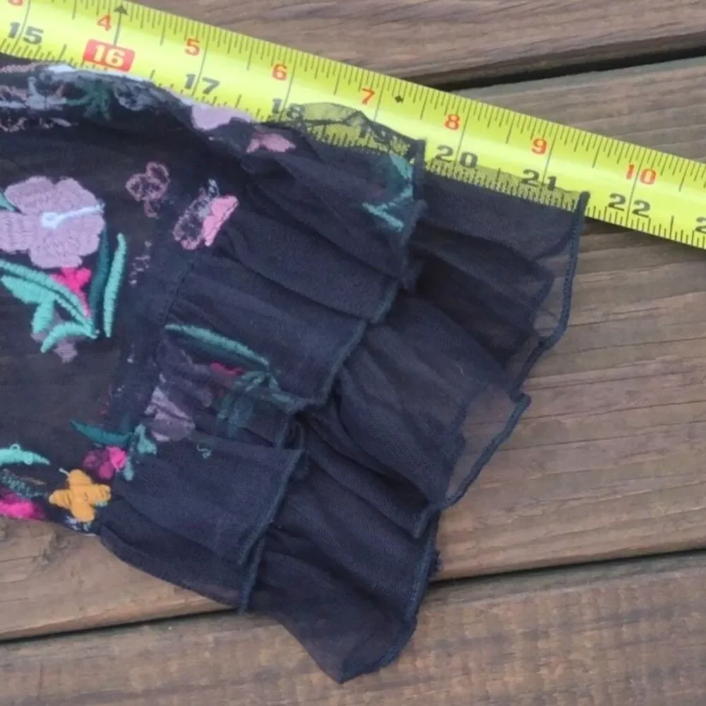 Du Jour Long Sleeve Black Blouse with Embroidered Floral Pattern Size 2XL - Picture 12 of 14